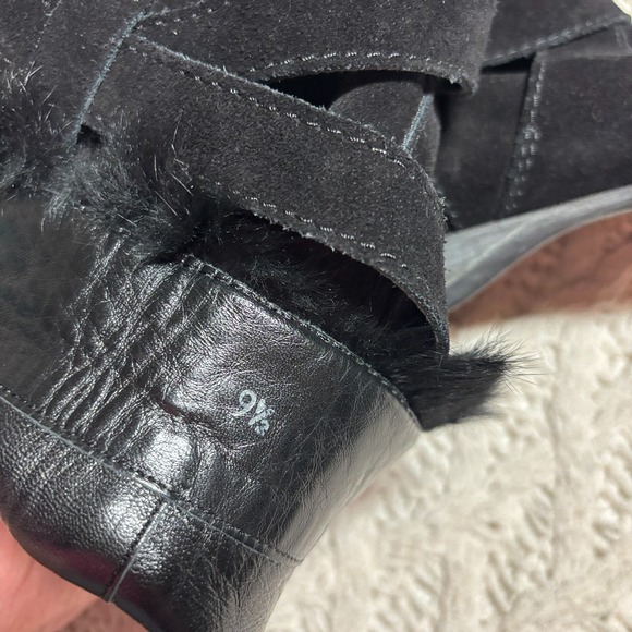 HOGAN $925 Italy Boots Suede Leather Black Solid Real Fur Trim Strappy US Sz 9.5 - Picture 10 of 11